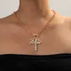 Colar Feminino Ajustável de Liga Estilo Étnico Retrô Pingente Redondo Cruz Contas de Pérola Acrílico