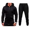 Suéter Casual Nuevo Chaqueta Suéter con Capucha con Cremallera Conjunto Cárdigan de Color Sólido para Hombre