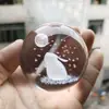 Bola de Cristal Luminosa com Lua Esculpida e Galáxia Luz Noturna Criativa Ornamento para Quarto Base Quadrada de Madeira USB para Meninas