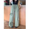 Pantalones Cargo Color Verde Militar para Mujer, Verano 2026 Nuevo Estilo Coreano Casual Corbata de Mariposa, Cintura Elástica Adelgazante Pantalones Largos