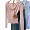 Suéter de punto de un hombro con escote Bardot para mujer, estilo puro y delicado Versailles, top rosa claro, capa base súper de hada