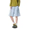 Shorts de Punto Waffle Color Verde Fruta con Cordón en Cintura Elástica, Costuras de Color Contrastante, Moda Urbana para Hombre de Cinco Puntos