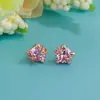 Pendientes de botón de gato con diamantes rojos estilo coreano lindos pendientes pequeños de botón de gato de moda pendientes de cobre blanco chapados en oro rosa multicolor