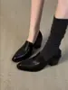 No cansan los pies~Mocasines de tacón alto estilo retro de cuero suave para mujer 2026 nuevos zapatos de tacón grueso para commuting zapatos de cuero pequeños negros.