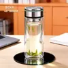 Copo de Água de Vidro Borossilicato Alto Camada Dupla Isolado Copo de Chá Reto com Tampa Vidro Transparente Resistente a Altas Temperaturas Copo de Presente com Impressão