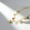 Colar Corrente Pingente Coração Dourado Lábios Arco-Íris Borboleta Esmalte Corrente Clavícula Joia Estilo Ins Feminina