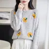 Suéter Tricô Bordado Pesado Retrô Feminino Macio Gola Redonda Pulôver Solto Emagrecimento Temperamento Camada Base Quente