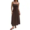 Ropa Baifen Comercio Exterior Transfronterizo Nuevo Estilo 2026 Estilo Retro Simple Color Sólido Cintura con Cordón Vestido de Tirantes