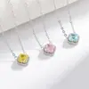 Xiaohongshu Mais Vendido Diamante de Alto Carbono Pedra Preciosa Colorida Corte Flor de Gelo Trevo de Quatro Folhas Colar Moda Tendência Pingente Simples Entrega ao Vivo