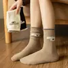 Calcetines de lana cálidos de forro polar engrosado para otoño e invierno para mujer con bordes enrollados, estilo universitario, calcetines holgados de cachemira modernos japoneses