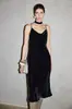 Vestido de Tirantes de Terciopelo de Seda para Mujer, Se Puede Usar por Dentro o por Fuera, Sensación de Lujo, Cuello Oscilante, Por Encima de la Rodilla, Vestido Extra Largo de Seda de Morera