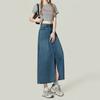 Saia Jeans Slim de Cintura Alta para Mulheres Baixinhas 2025 Fenda Frontal Controle de Barriga Cobre o Quadril Tendência Afinando Comprimento Médio