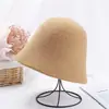 Nuevo Sombrero de Pescador Negro de Lana Otoño/Invierno para Mujer Sombrero de Cubeta Retro para Adelgazar la Cara Versátil para Cabeza Grande Cálido