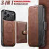Funda para teléfono abatible Iphone18Promax adecuada con ranura para tarjetas, succión magnética, soporte de carga inalámbrica tres en uno, funda de cuero