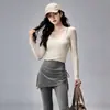 Conjunto de Yoga de Alta Qualidade para Mulheres Top de Malha de Manga Longa Calça Esportiva Falsa de Duas Peças Secagem Rápida Roupa Fitness Corrida ao Ar Livre