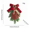 Ornamento de galho artificial de pinheiro de Natal para pendurar, Decoração de pequena árvore de Natal invertida, Laço, Floco de neve, Decoração de estrela, Pendente de porta