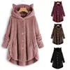 Amazon 2025 Otoño/Invierno Europeo y Americano Botón con Capucha Orejas de Gato Felpa Superior Tendencia Irregular Marca Color Sólido Abrigo Mujer