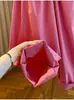 Roupas femininas plus size 150kg Verão versátil de caimento solto calça cropped de perna larga em rosa com design estiloso e cintura elástica