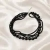 Collar de perlas de vidrio de tres capas para mujer, cadena de suéter multicapa, estilo cheongsam retro de estilo francés, cadena de clavícula para mujer