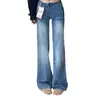 Jeans Azules Lavados al Agua de Pierna Recta Sin Desgastes Pierna Recta Ligeramente Acampanados para Mujer 2024 Primavera y Otoño Figura Pera Pantalones de Pierna Ancha Estrecha Tendencia Ins