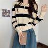Suéter Polo de Cuello Alto con Media Cremallera y Raya de Color en Contraste para Mujer, Estilo Holgado y Relajado de Primavera, Otoño e Invierno, Chaqueta Suéter Exterior de Manga Larga