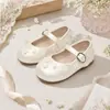 Sapatos Mary Jane Femininos com Decoração de Pérola e Coelho, Sapatos para Festa e Performance de Florista, Sapatilhas Fofas de Princesa