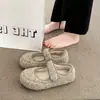 Zapatos de Felpa de Invierno 2025 con Velcro de una Sola Línea Zapatos de Algodón Mary Jane para Mujer Planos de Boca Baja Elegantes Nuevo Estilo Retro