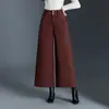 Pantalones de lana de pierna ancha, otoño e invierno 2026 nuevos pantalones rectos gruesos de cintura alta, pantalones casuales holgados, pantalones de pierna ancha, pantalones cropped