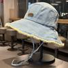 Sombrero de Pescador de Mezclilla Lavada Estilo Japonés para Hombres y Mujeres, Sombrero de Sol para Exteriores de Verano, Bordes Crudos Vintage Desgastados, Pequeño Sombrero de Pescador que Afina el Rostro