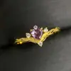 Anillo Abierto Versa Morado Chispeante de Circonio Francés para Mujer Estilo Retro Nicho Corona Soñador Elegante El Más Fácil de Combinar Anillo Arcoíris