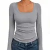Novedades de otoño/invierno 2026 de Amazon Europa y América transfronterizo: Top base para mujer, de cuello cuadrado, acanalado, manga larga, corte ajustado, en stock