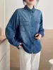 Coleção Outono 2026: Jeans de algodão lavado, desgastado e desbotado, camisa feminina de manga comprida com corte solto, top cardigã jeans