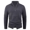 Nuevo Otoño Invierno 2025 Transfronterizo Chaqueta Casual de Cuello Alto Color Puro Suéter Chaqueta de Hombre Cárdigan Tejido con Cremallera Top