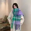 Bufanda de Imitación Cachemir a Cuadros Arcoíris Estilo Coreano 2025 para Mujer Otoño e Invierno Estudiante Pareja Mohair Bufanda Cálida Estilo Largo
