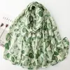 Lenço Yitao Estilo Francês Estampagem Dourada Estampa Floral Lenço de Seda Toque de Algodão e Linho Lenço de Tamanho Grande Xale de Proteção Solar para Viagem para Mulheres