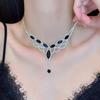 Pendientes de borla en forma de V con incrustaciones de diamantes, collar, traje ligero de lujo de alta calidad, accesorios de vestido de novia con destellos de diamantes, cadena de clavícula de moda ~