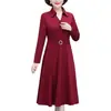 Moda Nuevo Llegado Color Sólido Manga Larga Cuello Polo con Botones Vestido Mujer Otoño Transfronterizo Temperamento Elegante Ceñidor de Cintura Línea A Falda Larga