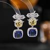 Pendientes geométricos cuadrados de estilo industrial pesado, de lujo, ligeros y de moda europea y americana, con aguja de plata s925 y microincrustaciones de circonio en color contrastante, elegantes y personalizados.