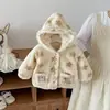 Jaqueta Cardigan com Capuz Estampada para Meninas com Lã e Espessamento para Aquecimento, Top Curto, Jaqueta Top de Inverno Nova para Bebê Menina
