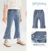 Calça Jeans Feminina Flare Cropped, Estilo Verão Fino, Calça Casual para Meninas Pequenas, Nova Calça de Bebê