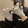 Guantes de algodón para mujer, lindos, gruesos, cálidos, para otoño e invierno, de estudiante, para ciclismo, a prueba de frío, de cinco dedos, con dedos descubiertos, para pantalla táctil