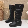 Botas de cano médio para mulheres, tamanho plus size, nova coleção primavera/outono, marrom, salto grosso, estilo retrô, cano alto, estilo americano, botas western, botas de equitação, para adultos