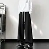 Calça de moletom reta de peso pesado, com caimento fluido e cós em blocos de cor, para homens e mulheres, novo estilo outono, modelagem solta, calça esportiva casual de malha roxa