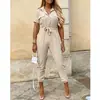 Ebay Verão Amazon 2026 Moda Casual Feminina Europeia e Americana Calça Longa com Lapela, Abotoada, Cinto Estampado, Macacão de Trabalho