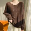 ¡75% Cachemira, 25% Seda de Morera! Suéter de Punto Holgado con Cuello Redondo para Mujer, Suéter Perezoso Sin Costuras, Suéter de Seda y Cachemira