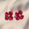 Pendientes de plata S925 con forma de aguja, estilo literario retro, con flores rojas, para mujer, con temperamento sencillo francés, con clip para la oreja, fabricantes al por mayor