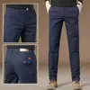 Calças Casuais Cinza de Alta Qualidade de Hong Kong Masculinas 2025 Novas Outono Slim-fit Calças Retas de Negócios Forradas com Lã Espessadas