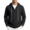 2026 Camisa de lino con capucha de manga larga para hombre estilo americano otoño e invierno transfronteriza, chaqueta con capucha tejida de color liso con cordón