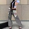 Pantalones de Mujer de Moda de Pierna Ancha con Bolsillos Invertidos Estilo Americano, Diseño Retro de Nicho, Tema de Commuter, Versátiles, con Estampado