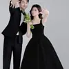Novo Vestido de Casamento de Cetim Estilo Coreano com Alças, Barra Evasê Emagrecedora, Comprimento no Chão, Design Floral, Adequado para Noivas, Cerimônias de Casamento e Registro de Casamento